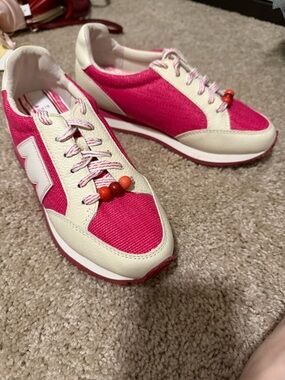 Birdies Pink and Cream Athletic Sneakers with Bead Detail